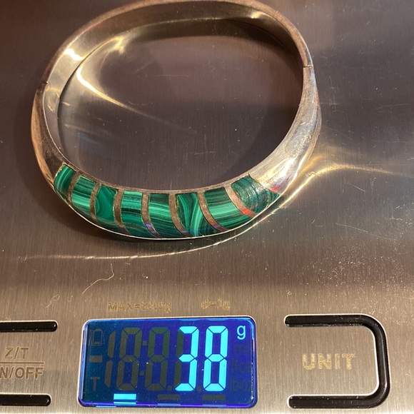 Sterling silver and malachite bangle - Picture 3 of 5